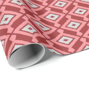 Papier Cadeau Ikat Motif - Bourgogne, gris et corail
