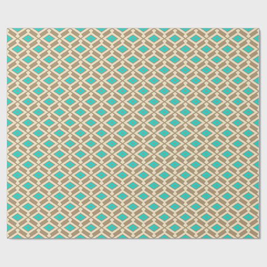 Papier Cadeau Ikat Motif - Turquoise, Taupe et Beige (Plat)