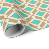 Papier Cadeau Ikat Motif - Turquoise, Taupe et Beige (Coin rond)
