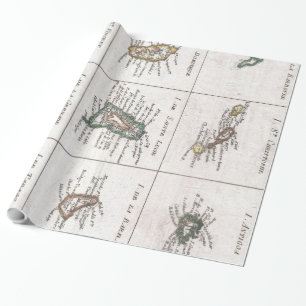 Papier Cadeau Îles vintages de la carte des Caraïbes (1780)