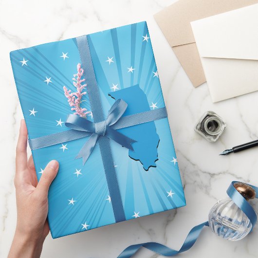 Papier Cadeau Illinois silhouette étoile bleue éclatée