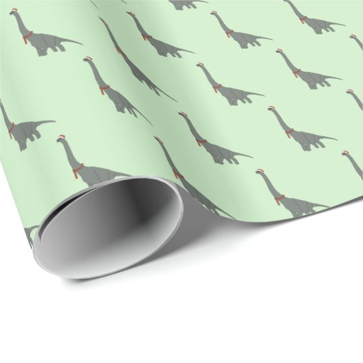 Papier Cadeau illusima Gris Dinosaur Noël Vert (Coin rond)