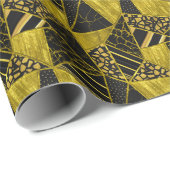 Papier Cadeau Illusion de texture du triangle noir or (Coin rond)