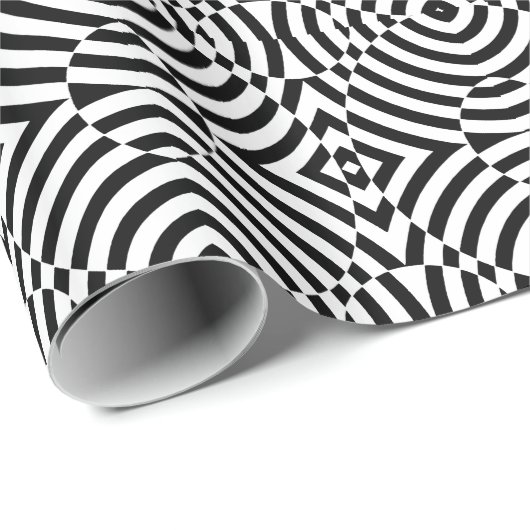 Papier Cadeau Illusion noire et blanche géométrique (Coin rond)