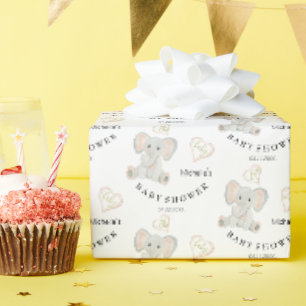 Papier Cadeau Illustration à l'aquarelle d'un éléphant mignon ro