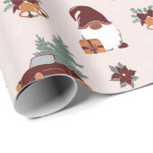 Papier Cadeau Illustration amusante de gnome de Noël (Coin rond)