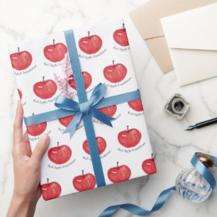 Papier Cadeau Illustration aquarelle de pomme rouge monogrammée