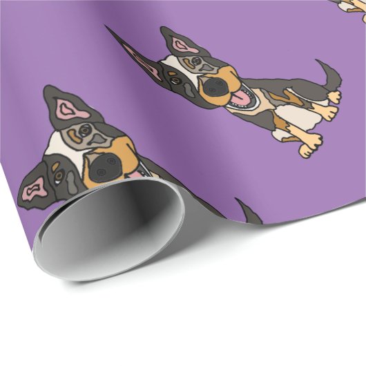 Papier Cadeau Illustration australienne drôle de chiot de chien (Coin rond)