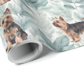 Papier Cadeau Illustration botanique adorable Yorkie terrier (Coin rond)
