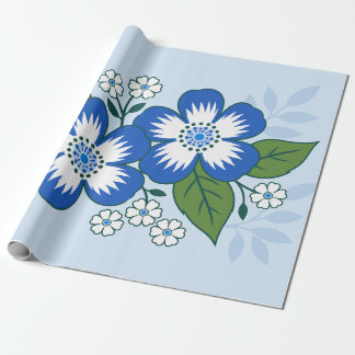 Papier Cadeau Illustration botanique florale bleue et blanche
