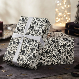 Papier Cadeau Illustration botanique gothique de corbeau