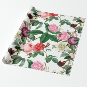 Papier Cadeau Illustration botanique Vintage rose