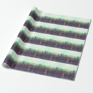 Papier Cadeau Illustration Camping Adventure Forest Mountain