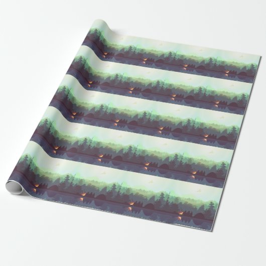 Papier Cadeau Illustration Camping Adventure Forest Mountain (Déroulé)