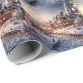 Papier Cadeau Illustration Cosy Village à Noël (Coin rond)