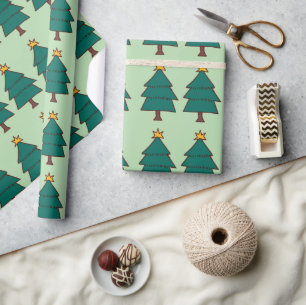 Papier Cadeau illustration d'arbre de Noël avec une petite étoil