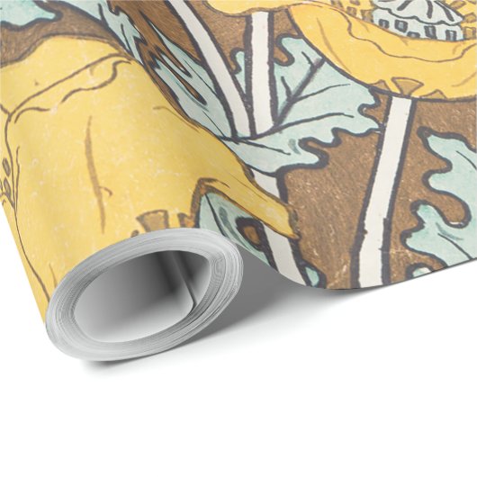 Papier Cadeau illustration d'art pavot fleur jaune (Coin rond)