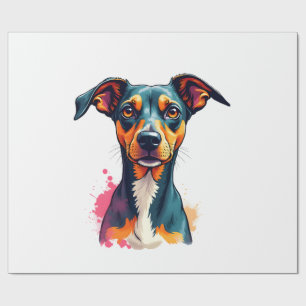 Papier Cadeau Illustration d'art pop de portrait de chien coloré