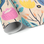 Papier Cadeau Illustration d'art populaire moderne floral simple (Coin rond)