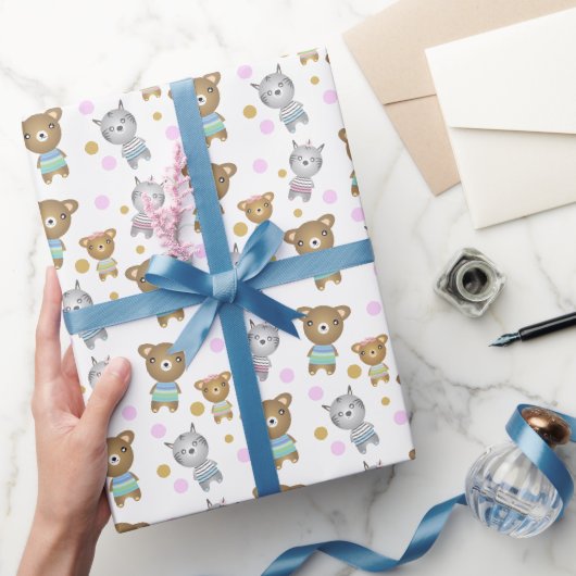 Papier Cadeau Illustration de Bébé Ours et Zèbre (Cadeaux)