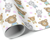 Papier Cadeau Illustration de Bébé Ours et Zèbre (Coin rond)