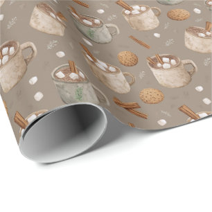 Papier Cadeau Illustration de cacao chaud et de biscuits de Noël