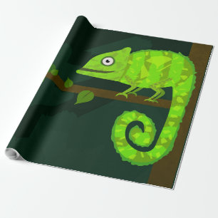Papier Cadeau Illustration de caméléon vert mignon Reptile tropi
