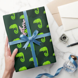 Papier Cadeau Illustration de Caméléon Vert Mignon Reptile Tropi