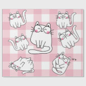 Papier Cadeau Illustration de chat rose joueuse (Plat)