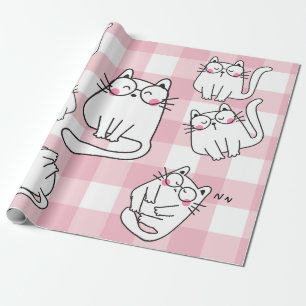 Papier Cadeau Illustration de chat rose joueuse