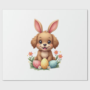Papier Cadeau Illustration de chien de Pâques vintage avec lapin