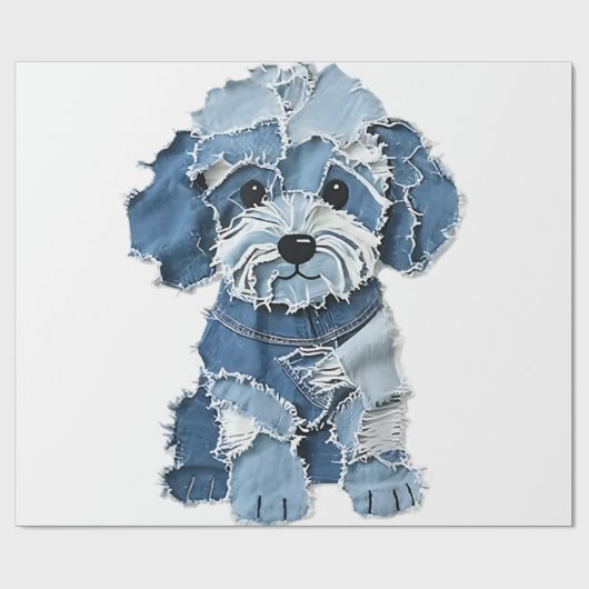 Papier Cadeau Illustration de chien en patchwork de denim mignon (Plat)