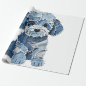 Papier Cadeau Illustration de chien en patchwork de denim mignon (Déroulé)