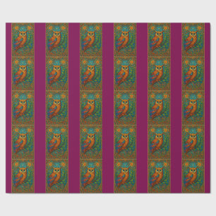 Papier Cadeau Illustration de chouette d'art folklorique mystiqu