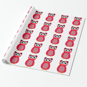 Papier Cadeau Illustration de chouette rose mignonne