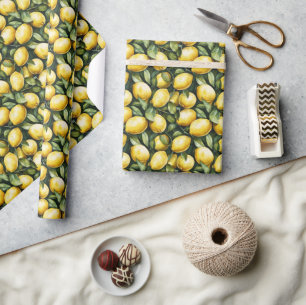 Papier Cadeau Illustration de citron à l'aquarelle jaune joyeuse