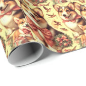 Papier Cadeau Illustration de Corgi Corgi gallois mignon (Coin rond)