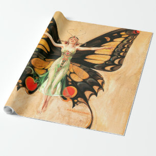Papier Cadeau Illustration de femme de Leyendecker papillon Flap