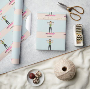 Papier Cadeau Illustration de fille faisant de l'exercice avec m