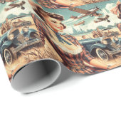 Papier Cadeau Illustration de fille Vintage (Coin rond)