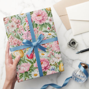 Papier Cadeau Illustration de fleurs printanières colorées