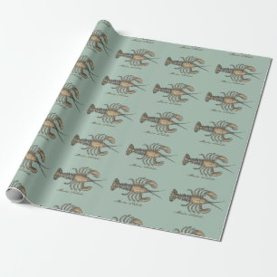 Papier Cadeau Illustration de homard vintage : Damassé côtier