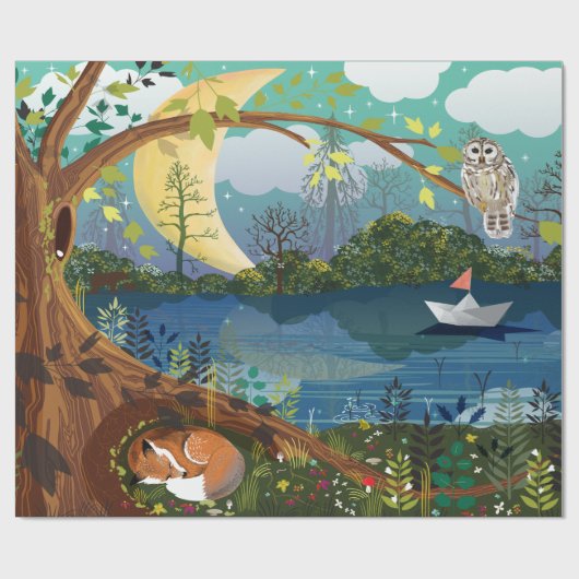 Papier Cadeau Illustration de la faune de Riverside Idyllic (Plat)