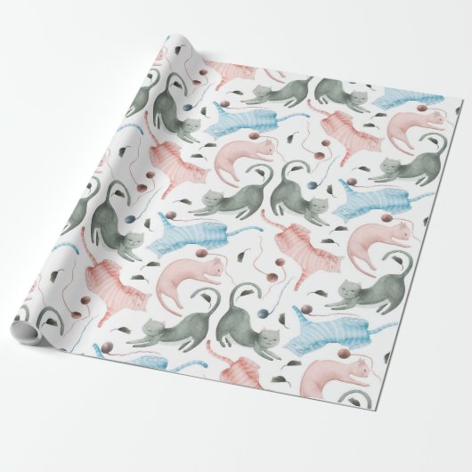 Papier Cadeau Illustration de l'aquarelle de chats mignons et de (Déroulé)