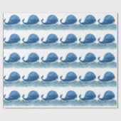 Papier Cadeau Illustration de l'aquarelle de la baleine bleue mi (Plat)