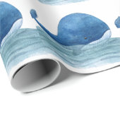 Papier Cadeau Illustration de l'aquarelle de la baleine bleue mi (Coin rond)