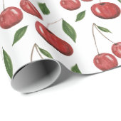 Papier Cadeau Illustration de l'aquarelle des Cerises rouges (Coin rond)