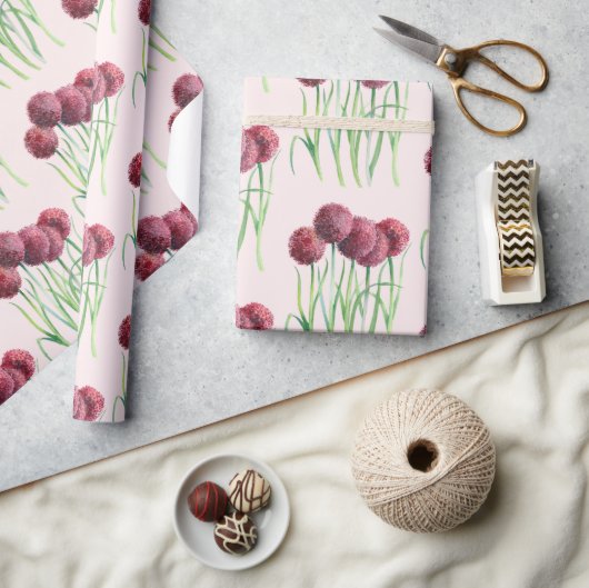 Papier Cadeau Illustration de l'aquarelle violette rose Alliums (Artisanat)