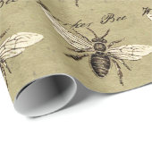 Papier Cadeau Illustration de l'insecte d'abeille vintage (Coin rond)