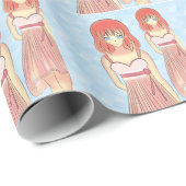 Papier Cadeau Illustration de mode de fille d'Anime (Coin rond)
